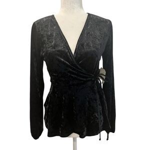 ALTAR’D STATE Crushed Velvet Black Wrap Top Size Small